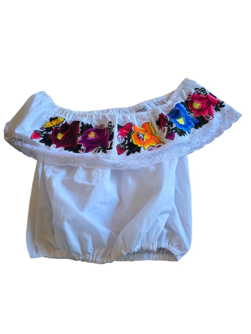 Handmade Made in Mexico Embroidered Floral Women's Large Off Shoulder Blouse